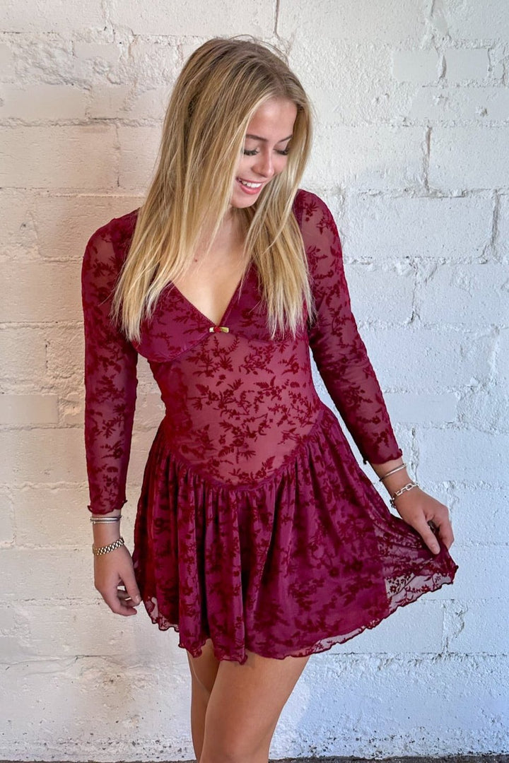 Berries & Wine Dress, Lace Dress, Red Dress, Red Lace Dress, Flare Mini Dress, Mini Dress, Dallas Boutique