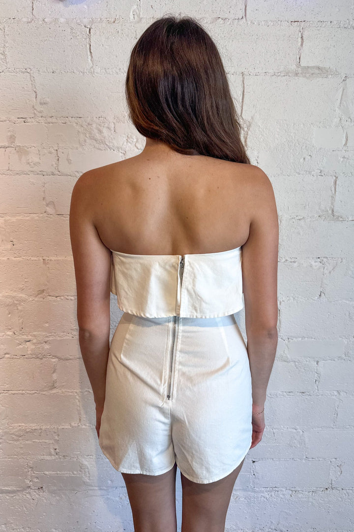 Coastal Denim Romper, Romper, Denim, White Dress, Rodeo Outfit, Country Concert Dress, Adeline Boutique, Dallas Boutique, Boutiques
