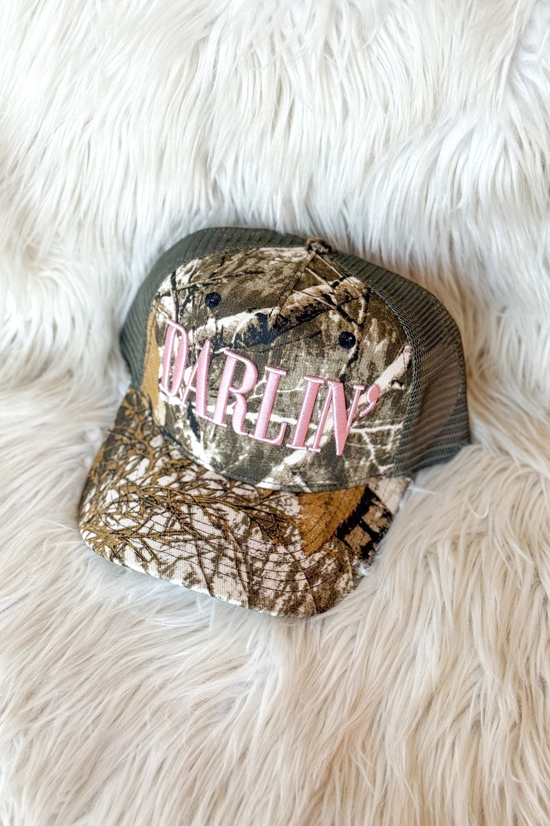 Darlin' Vintage Camo Trucker Hat, Hats, Trucker Hat, Adeline Boutique Hat, Dallas Boutique, Camo