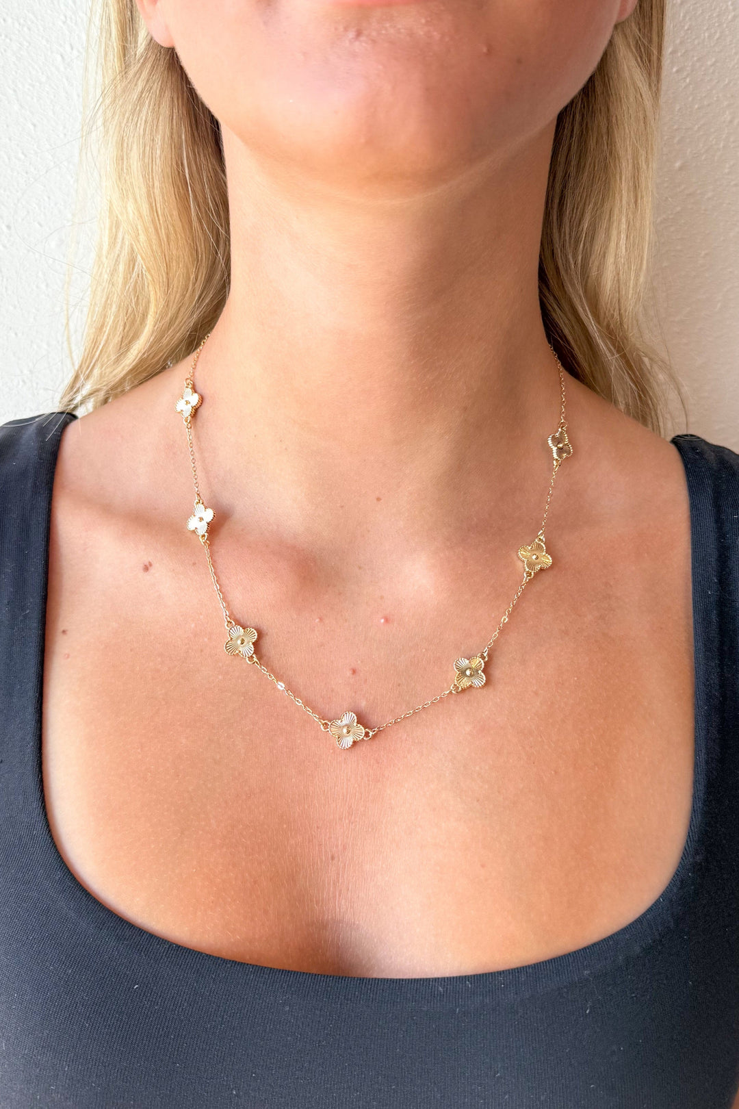 Gold Clovers Chain Necklace, Necklace, Clover Necklace, Jewelry, Adeline Boutique, Dallas Boutique