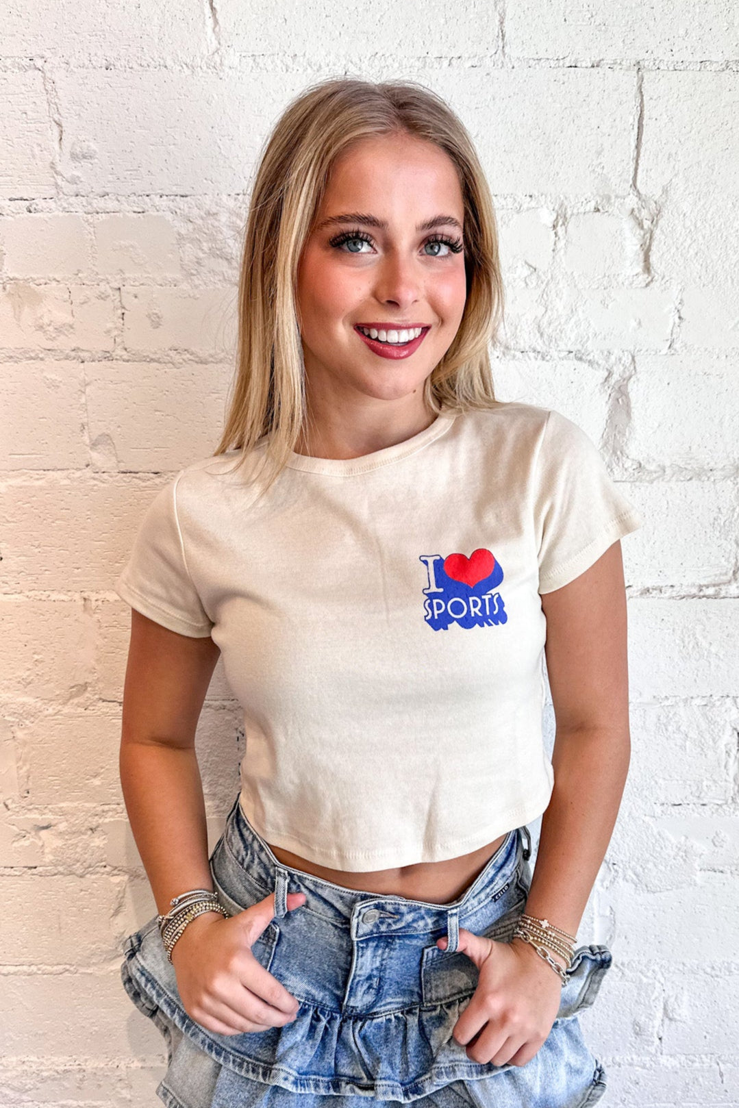 I Love Sports Tee, Graphic Tee, Adeline boutique, Baby Tee, Graphics, Dallas Boutique, Tshirt, Short Sleeve