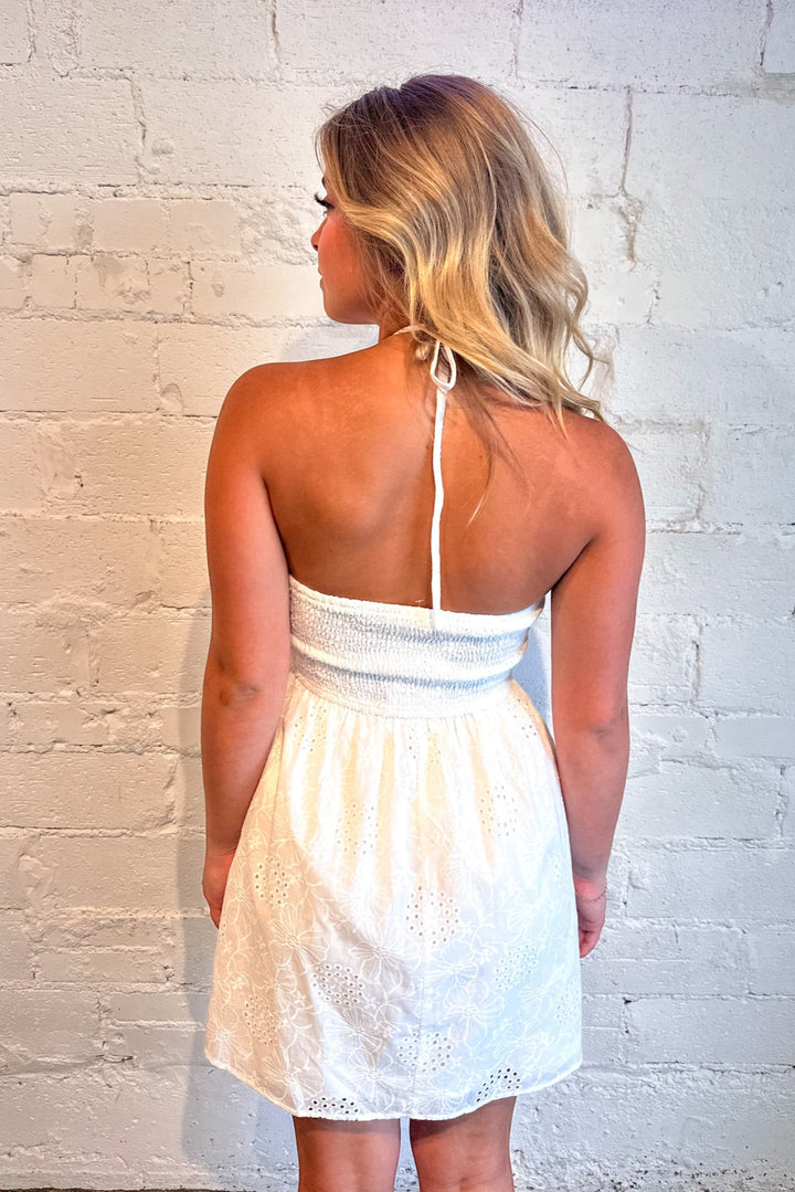 Hazy Blue Smocked Mini Dress, Halter Dress, Summer Dresses, Adeline Boutique, Dallas Boutique, Boutique Dresses, Vacation Styles