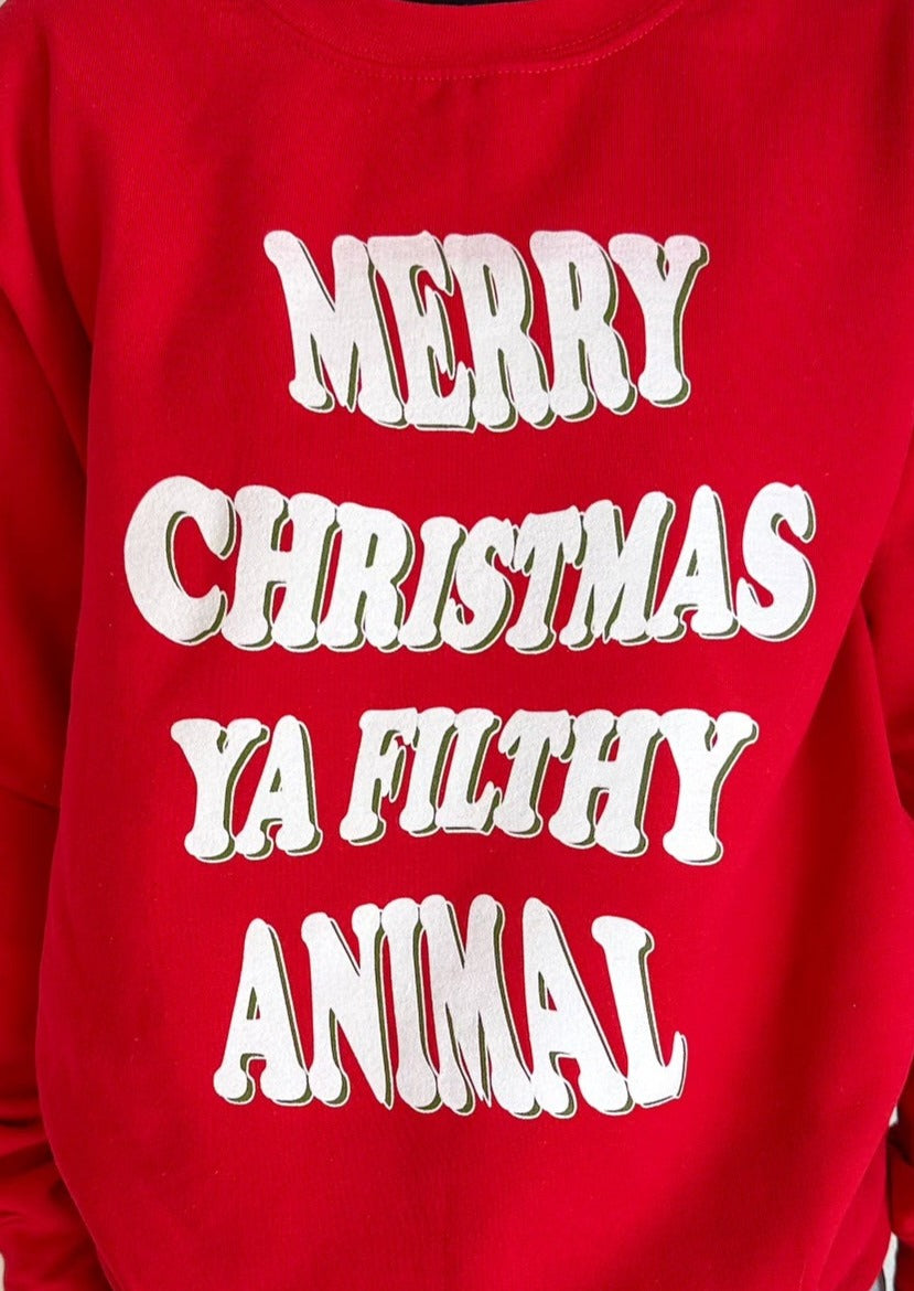 Merry Christmas Ya Filthy Animal Sweatshirt, Tops, Adeline, Adeline, dallas boutique, dallas texas, texas boutique, women's boutique dallas, adeline boutique, dallas boutique, trendy boutique, affordable boutique
