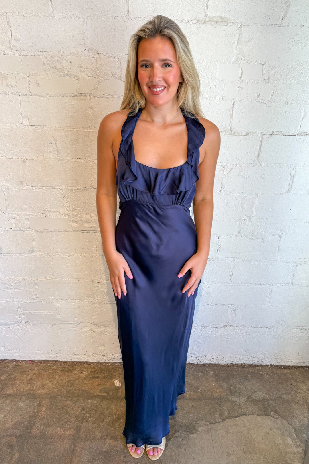 ASTR The Label Morrigan Ruffle Trim Halter Dress, Maxi Dress, Wedding Guest Dress, Adeline Boutique, Boutique Dresses, Formal Dress, Dallas Boutique