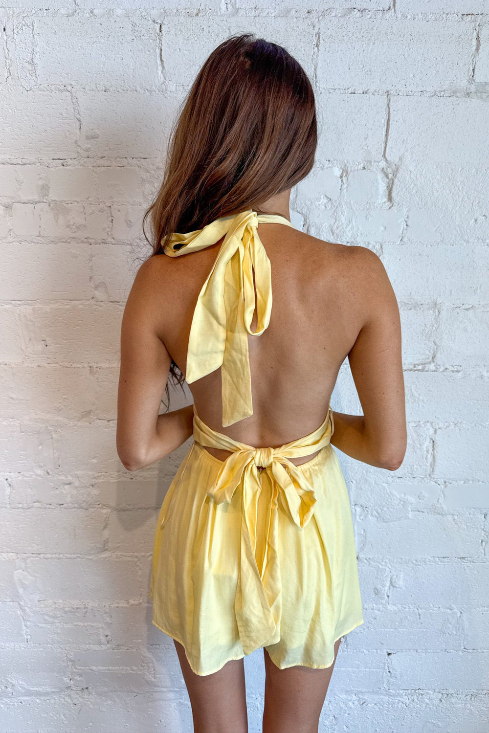 Amber Romper, romper, Halter Romper, Adeline Boutique, Buttery Yellow, Romper, Summer Styles, Vacation Styles, Dallas Boutique, Boutique Clothing