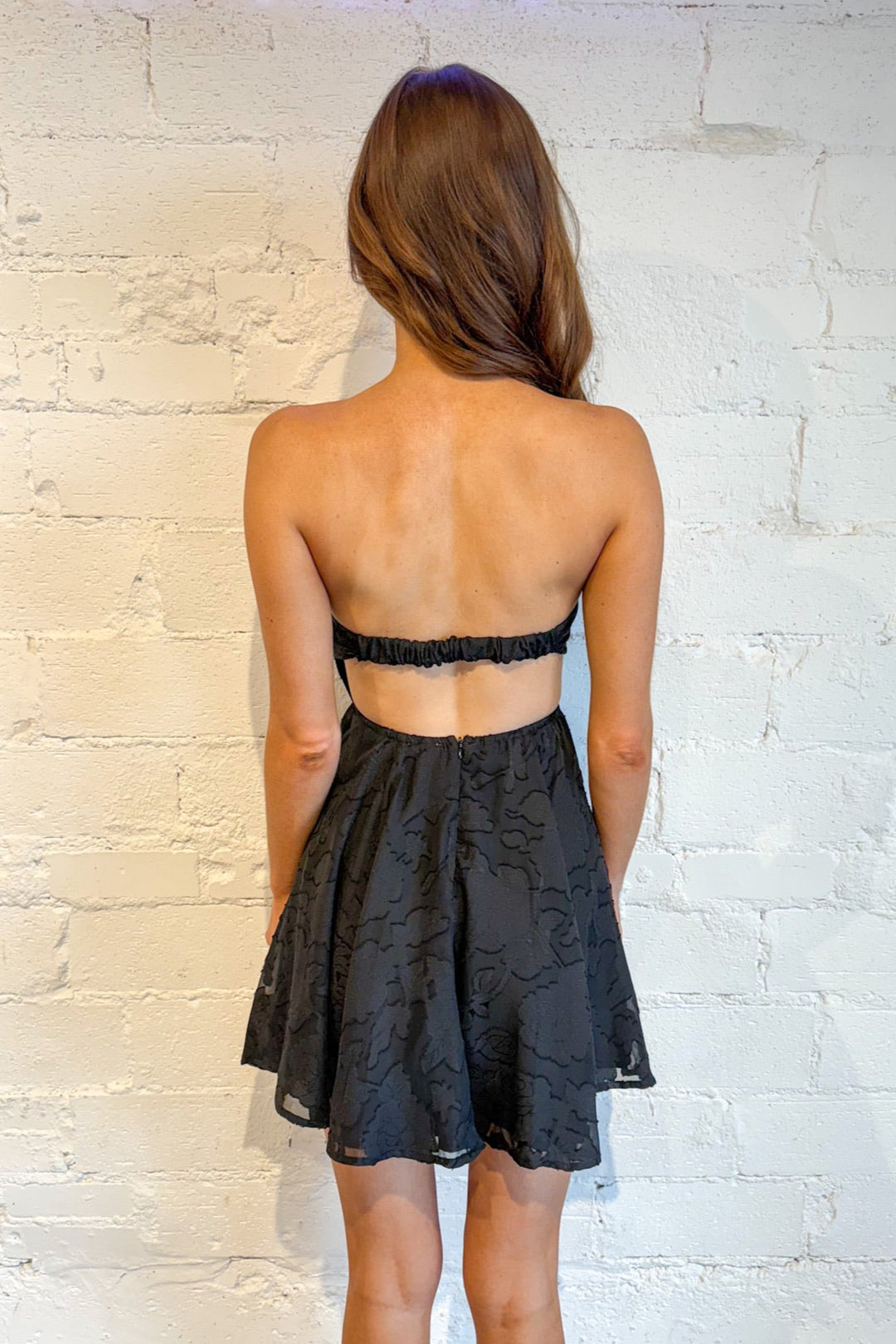 Annie Floral Embossed Mini Dress, Strapless Mini Dress, Little Black Dress, LBD, Hoco Dress, Homecoming Dress, Adeline Boutique, Dallas Boutique, Boutique Dresses