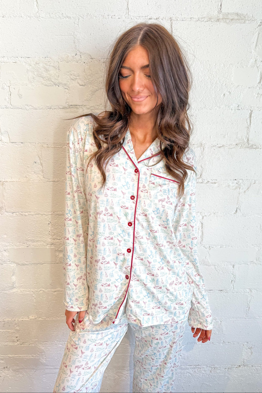 Apres Ski Pajama Top, Pajama Tops, Holiday Pajamas, Loungewear, Adeline Boutique, Dallas Boutique, Women's Boutique