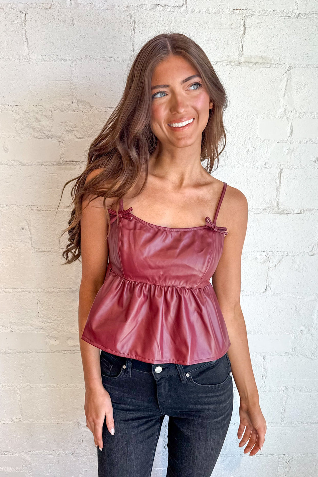 Audrey Leather Top, Leather Top, Leather Styles, Tops, Thanksgiving Styles, Fall Styles, Adeline Boutique, Dallas Boutique, Women's Boutique