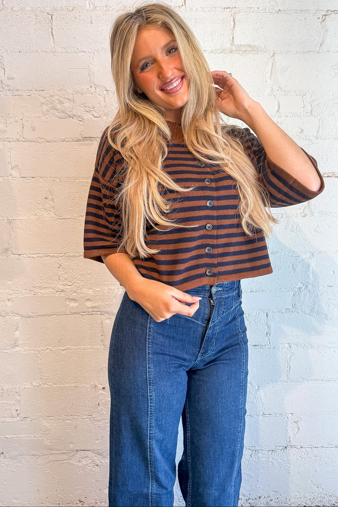 striped sweater,fall sweater, autumn striped knit sweater, brown and blue striped sweater