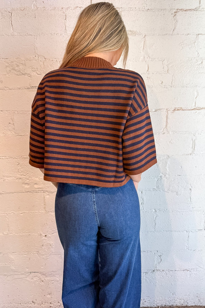 striped sweater,fall sweater, autumn striped knit sweater, brown and blue striped sweater