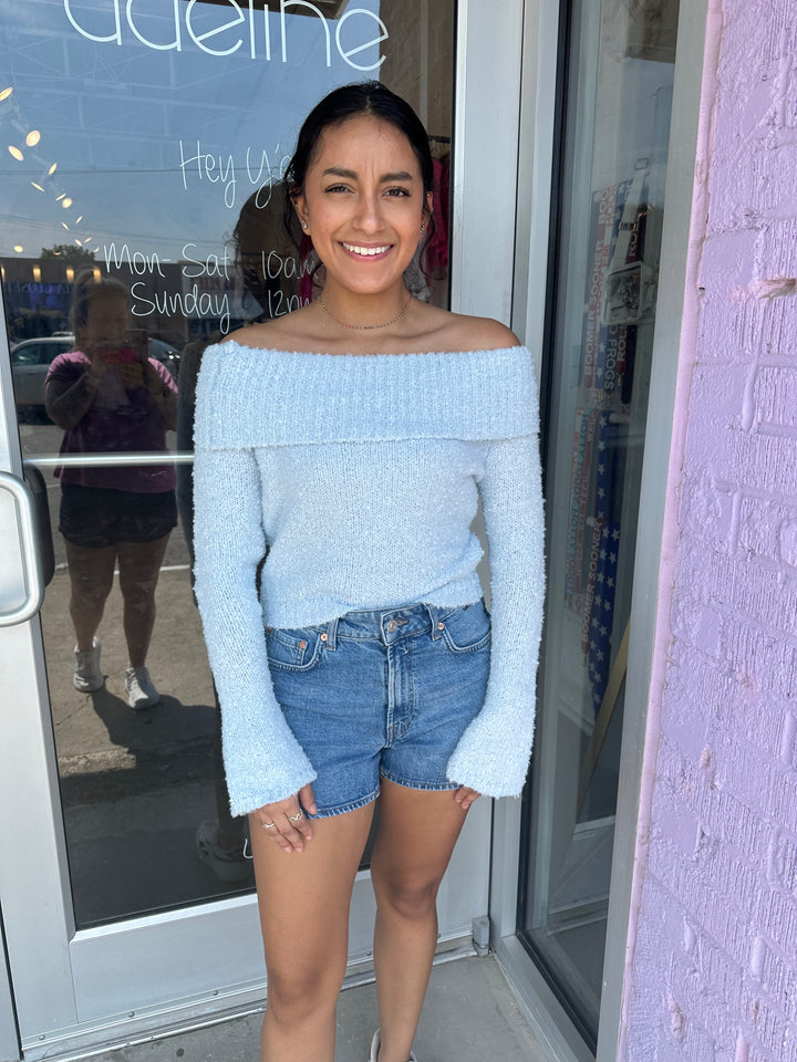 Bliss Off Shoulder Sweater, Tops, Sky to Moon, Adeline, dallas boutique, dallas texas, texas boutique, women's boutique dallas, adeline boutique, dallas boutique, trendy boutique, affordable boutique