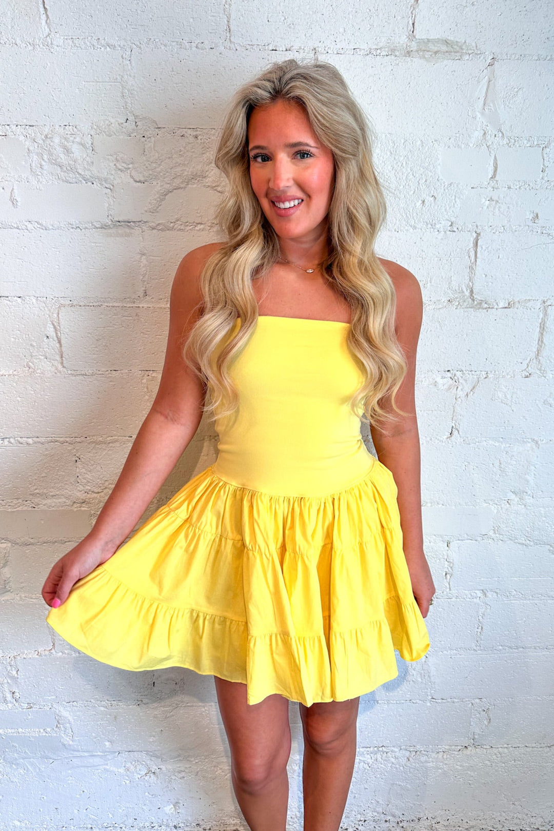 Banana Delaney Tube Mini Dress, Tube Dress, Yellow Dress, Spring Dress, Adeline Boutique, Dallas Boutique, Boutique Dress