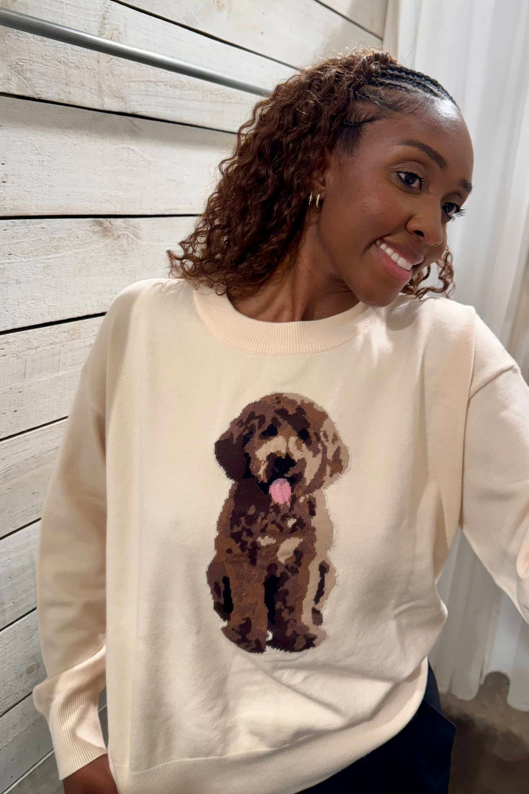 Long Sleeve Crew Neck Puppy Sweater, Sweater, Tops, Winter Styles, Graphic Sweater, Adeline Boutique, Dallas Boutique, Women's Boutique