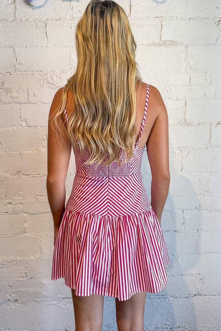 red stripe dress, red mini dress, red stripe mini dress, gameday dress, gameday outfit 