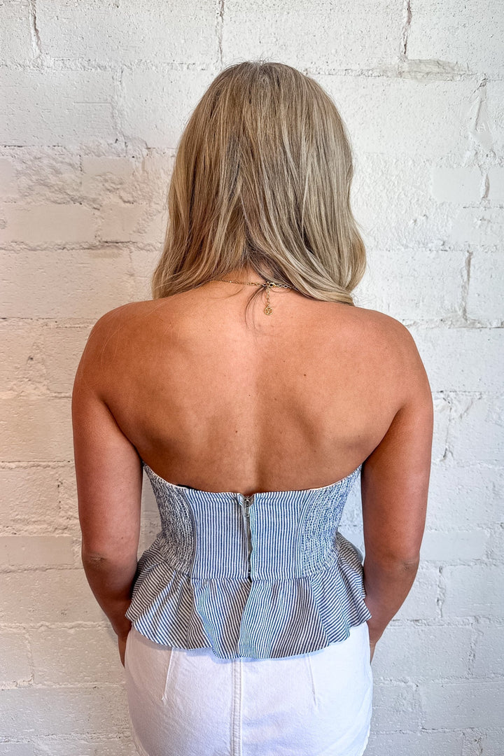 Benn Striped Denim Top, Tube Top, Tops, Spring Tops, Adeline Boutique, Dallas Boutique, Boutiques
