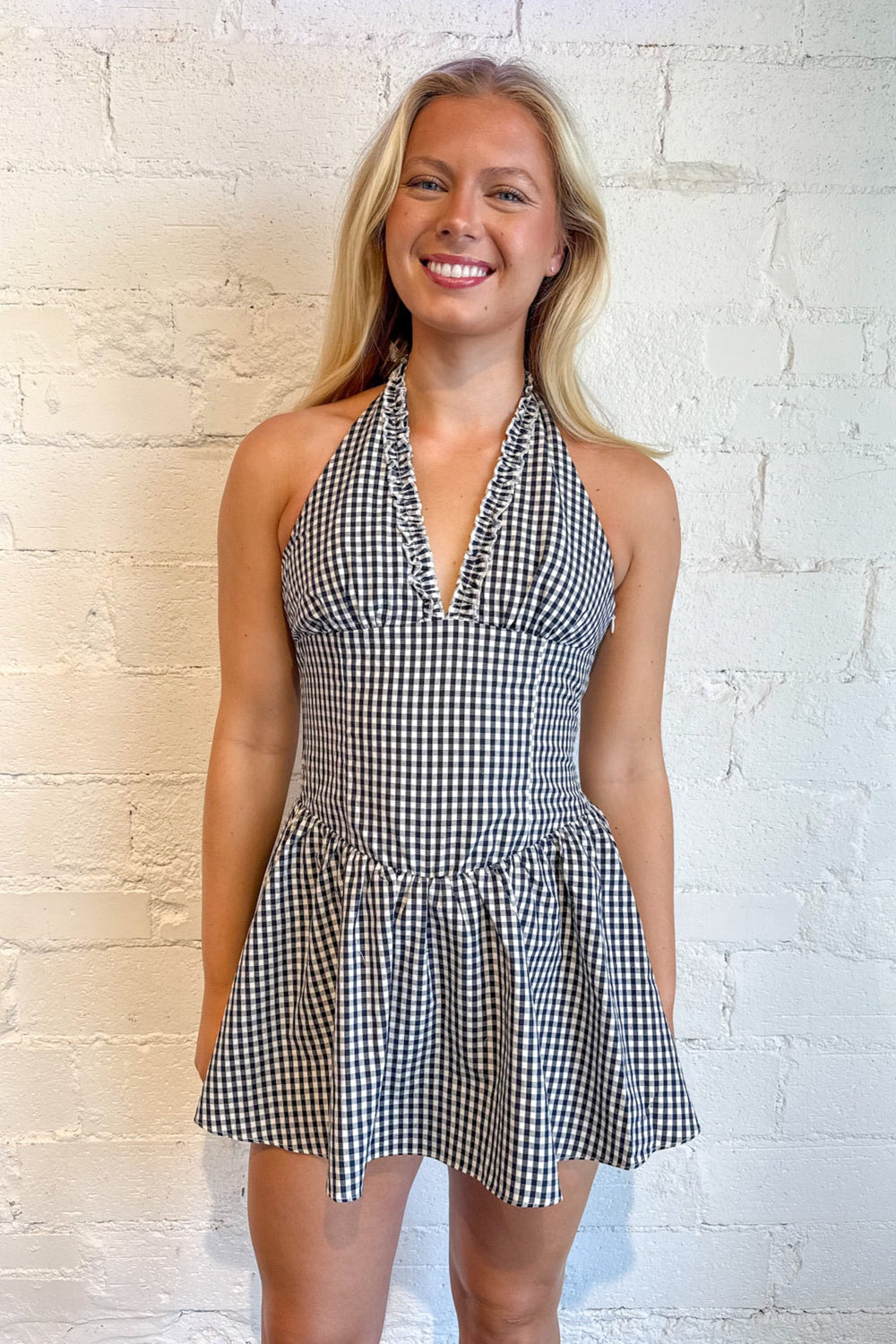Check me Out Halter Dress, Halter Dress, Halter Mini Dress, Gingham Dress, Adeline Boutique, Dallas Boutique, Boutique Dresses