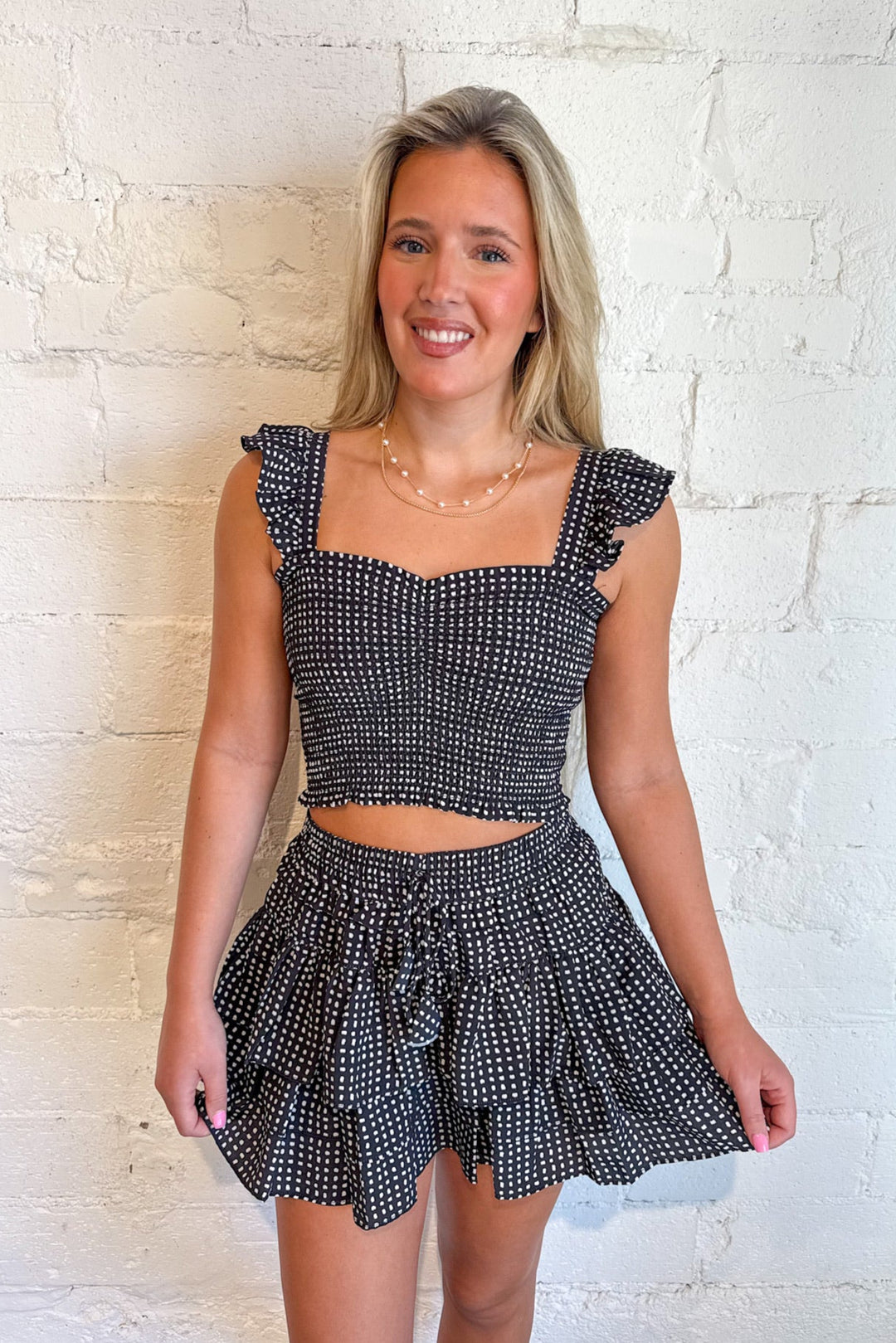Dotty Smocked Skort, Skirts, Adeline, Adeline, dallas boutique, dallas texas, texas boutique, women's boutique dallas, adeline boutique, dallas boutique, trendy boutique, affordable boutique