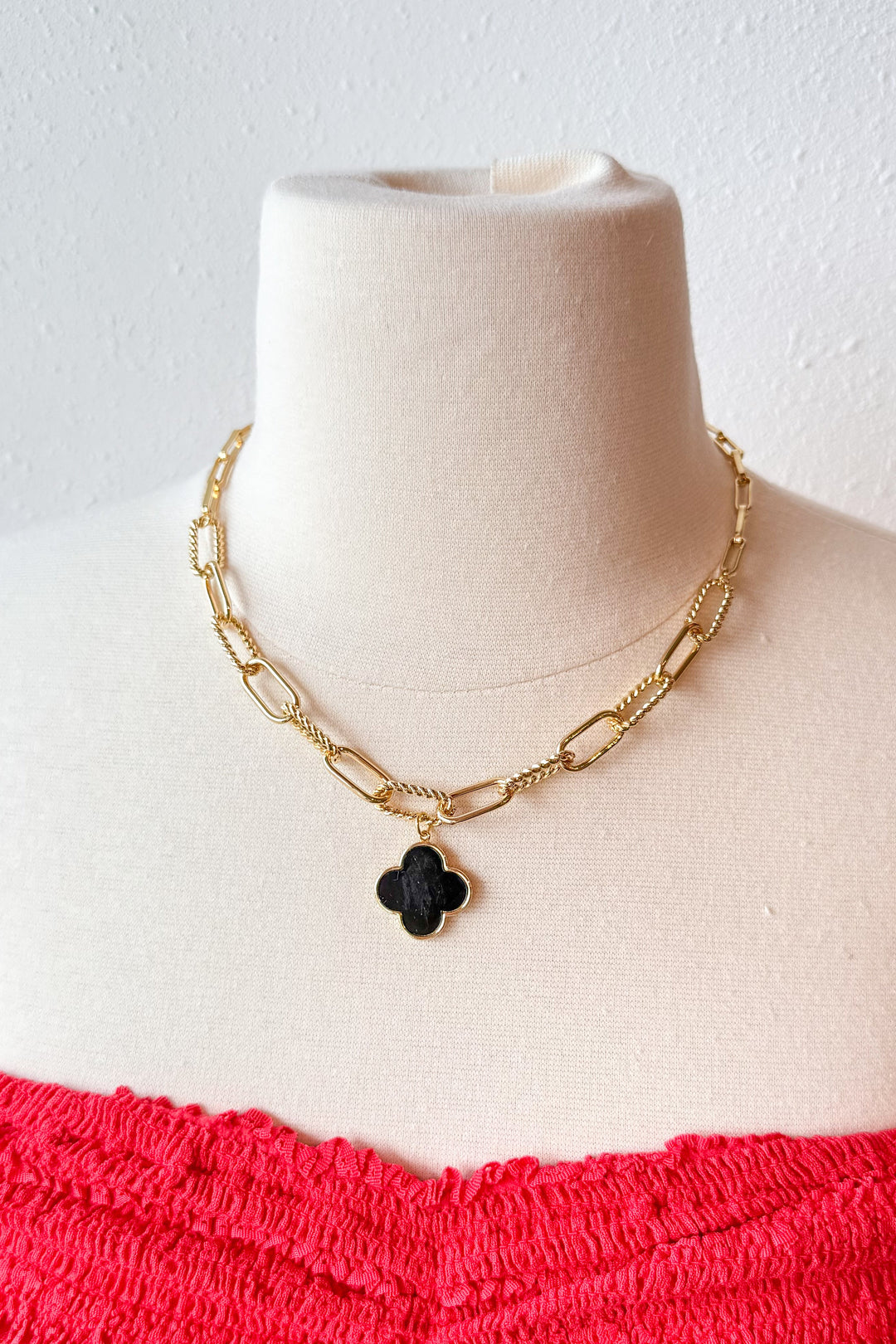 Large Clover Drop Necklace, Charm Necklace, Linked Necklace, Jewelry, Adeline Boutique, Boutique Jewelry, Dallas Boutique
