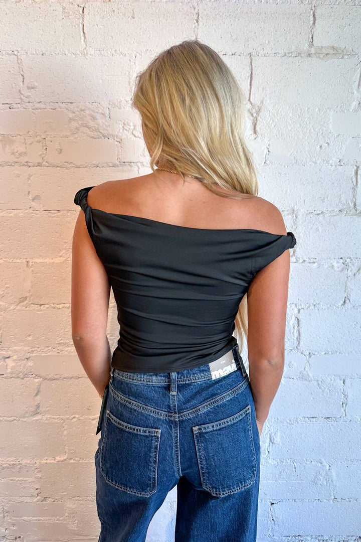 Black Twisted Fitted Tank, Fitted Tank, Off The Shoulder Top, Going Out Top, Dallas Boutique