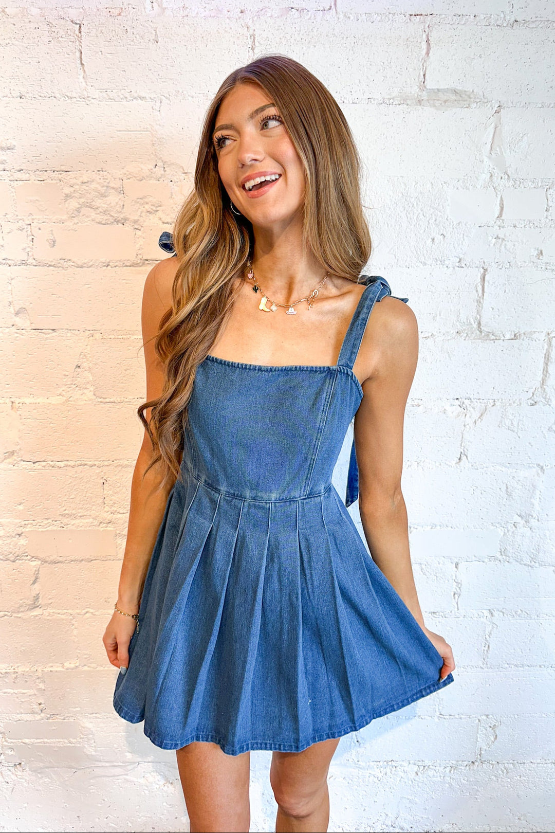 Blue Bloom Dress, Denim Dress, Adeline Boutique, Dallas Boutique, Rodeo, Country Concert