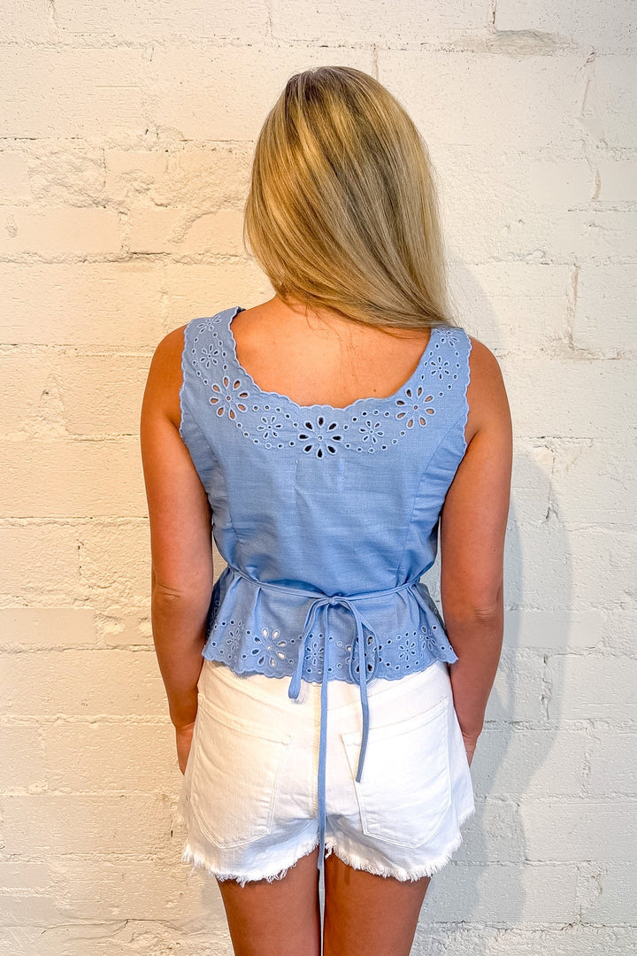 Ellie Eyelet Top, White Embroidered Top, Tops, Spring and Summer Tops, Adeline Boutique, Dallas Boutique, Linen Top, Vacation Styles