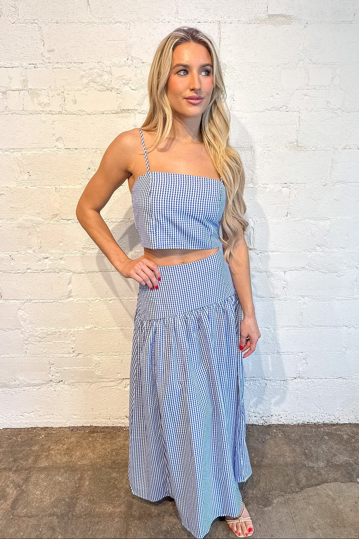 Gracie Gingham Maxi Skirt, Sets, Matching Sets, Spring and Summer Styles, Vacation Styles, Adeline Boutique, Dallas Boutique, Vacation Styles, Gingham Skirt, Maxi Skirt