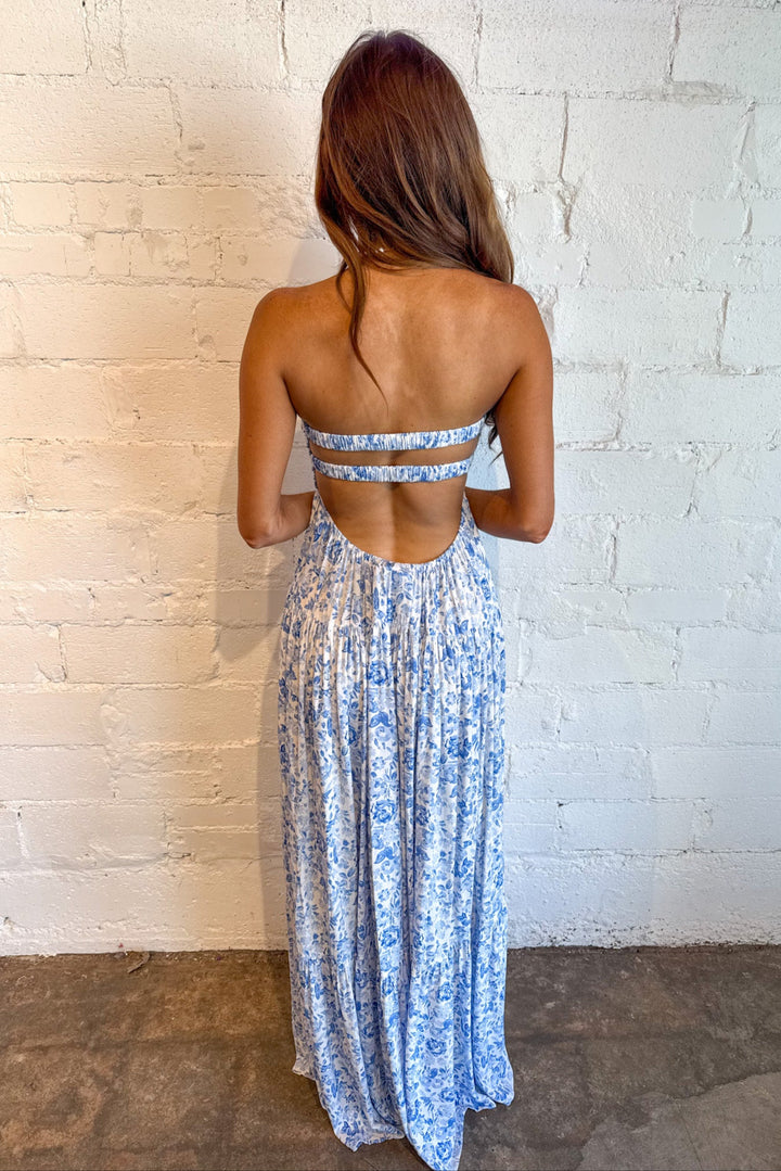 Blue Touch Floral Maxi Dress, Maxi Dress, Dresses, Strapless Dress, Floral Maxi Dress, Summer Styles, Summer Dresses, Adeline Boutique, Dallas Boutique, Womens Boutique, Womens Dresses
