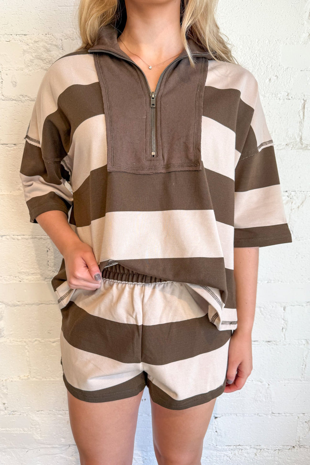 Brown Combo Lounge Shorts, Loungewear, Lounge Set, Two Piece Set, Sets, Pajamas, Short, bottoms