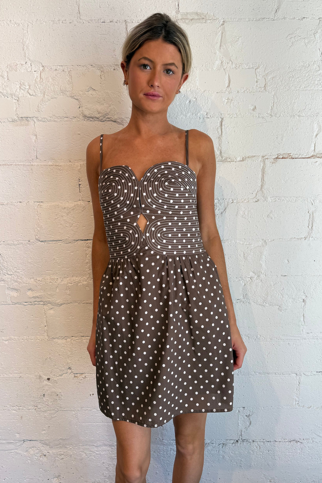 Polka dot dress, brown dress, brown polka dot mini dress, game day dress, brown polka dot dress 