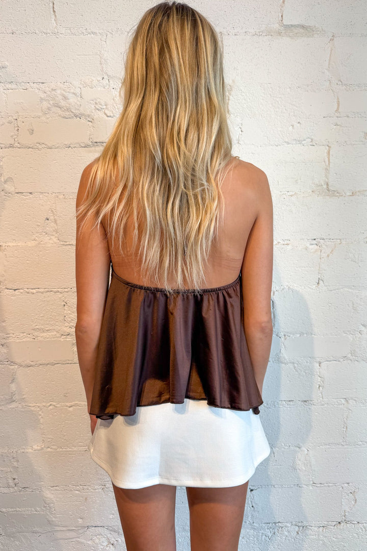 Brown Sequin Top, sequin top, part sequin top, sequin and satin top 