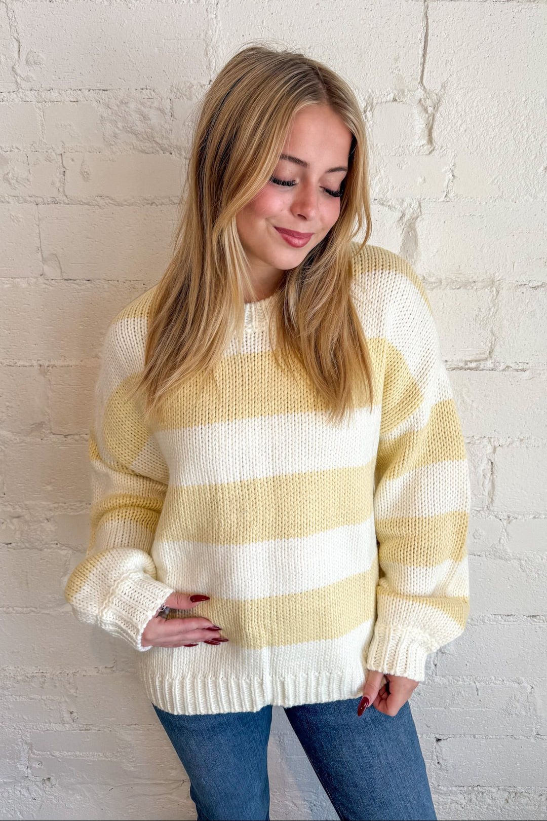 Butter Stripe Chunky Knit Sweater, Striped Sweater, Oversized Knit Sweater, Winter Styles, Adeline Boutique, Dallas Boutique, Tops, Knit Tops