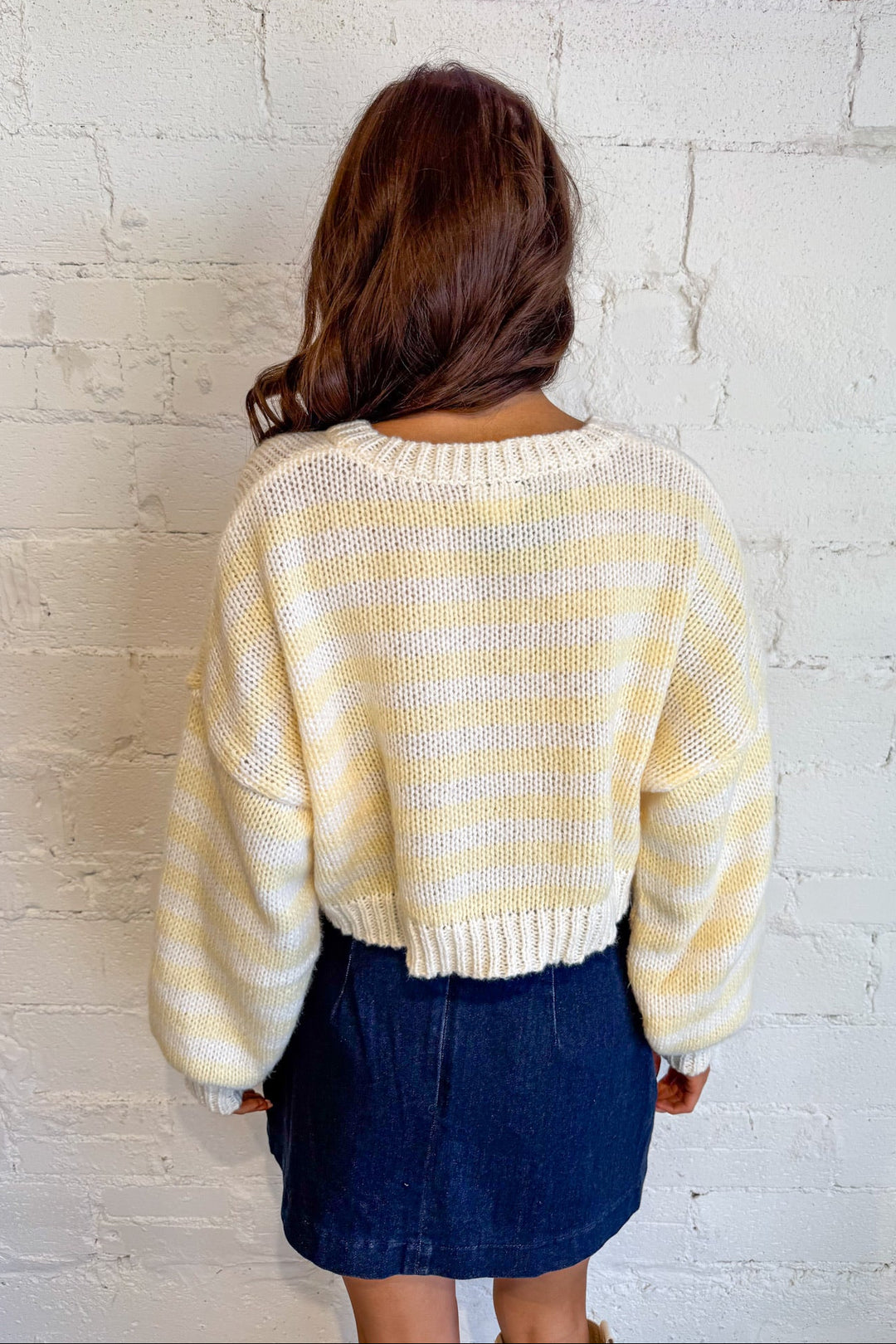Butter Stripe Sweater, Yellow Sweater, Cropped Sweater, Knit Sweater, Adeline Boutique, Dallas Boutique, Fall and Winter Styles