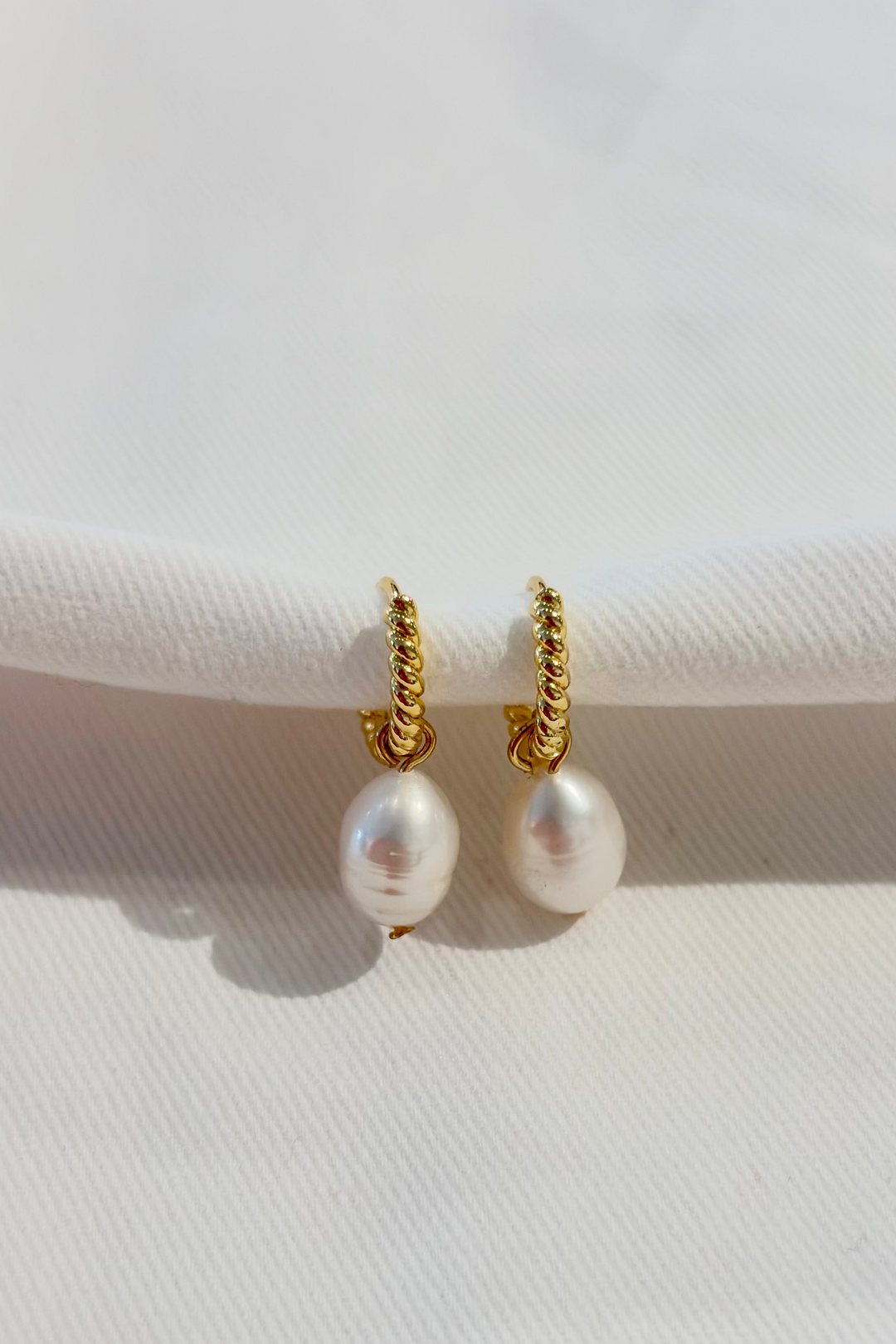 Cabled Huggie Pearl Hoops, adeline boutique, dallas boutique, boutique