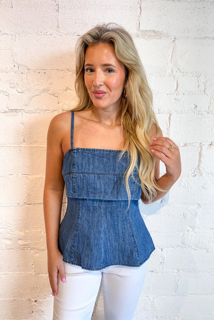 Chambray Charm Denim Babydoll Top, Denim Top, Adeline Boutique, Dallas Boutique, Summer Tops, Tank Tops, Boutiques