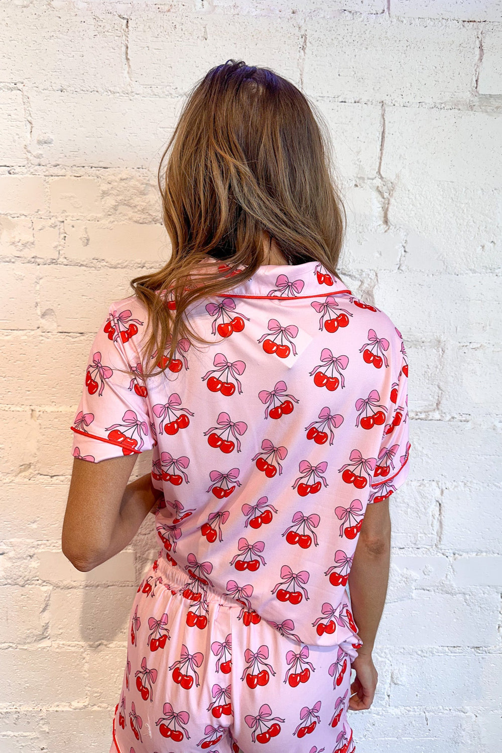 Cherry Bow Repeat Cotton Pajama Top, Pajamas, Lounge Set, Two Piece Set, Pajama Set, Adeline Boutique, Dallas Boutique