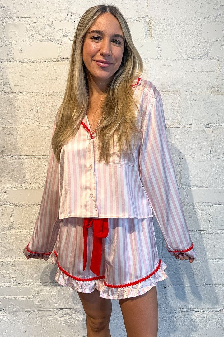 Pink and White Striped PJ Top, Pajama set, Christmas PJs, Cherry Kiss Pajama Top