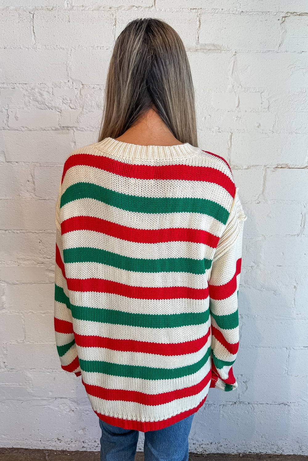 Christmas Candy Stripe Sweater , Striped Sweater, Holiday Sweater, oversized sweater