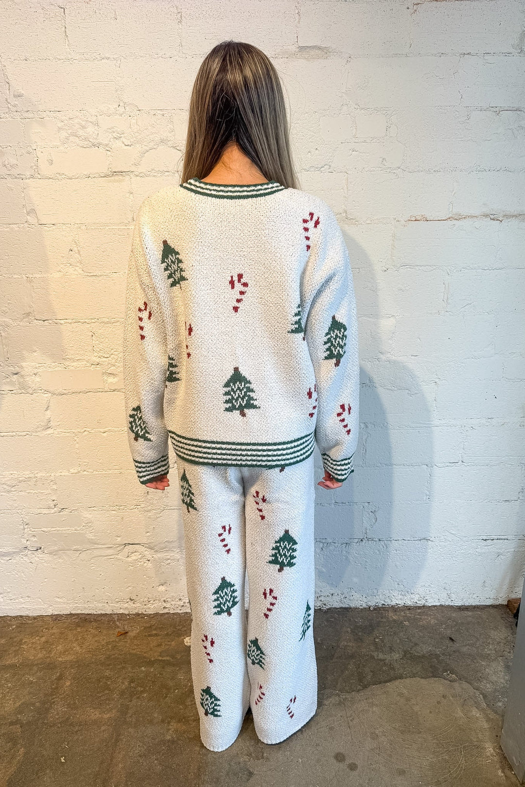 cozy christmas tree sweater, winter sweater, white sweater