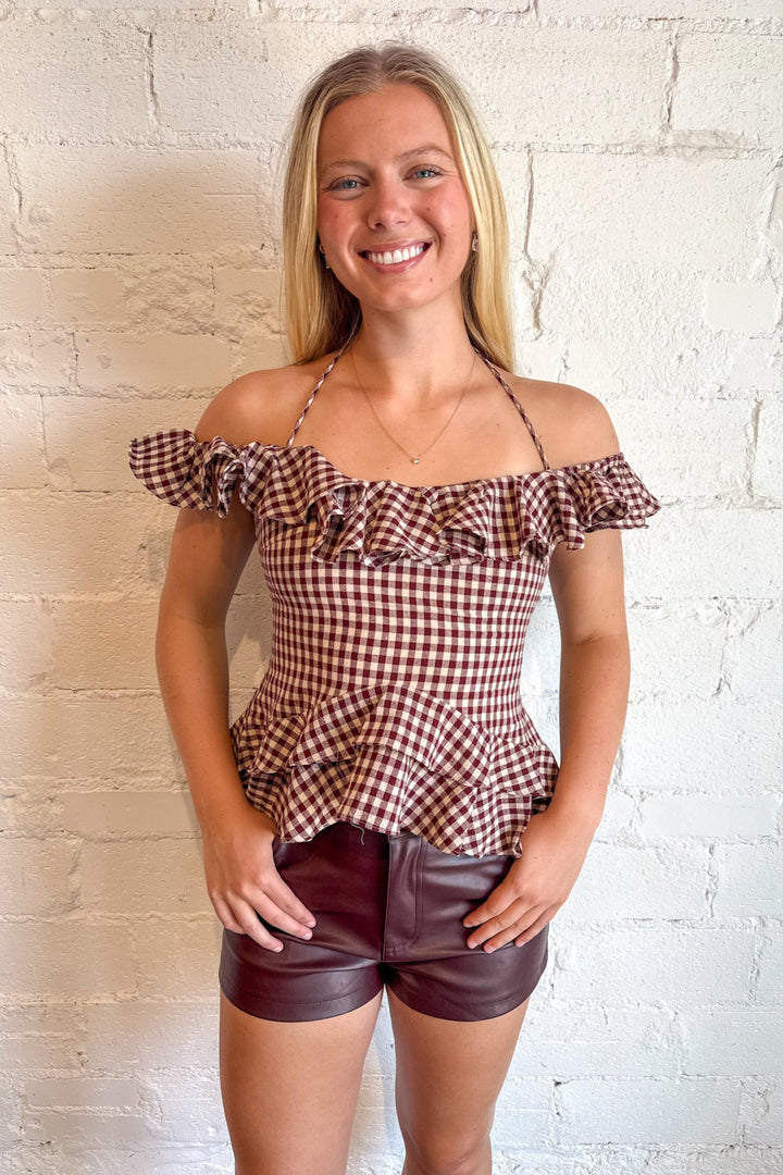 Cinnamon Spice Top, Gingham Top, Off the Shoulder Top, Game Day Outfits, Adeline Boutique, Dallas Boutique, Fall Tops