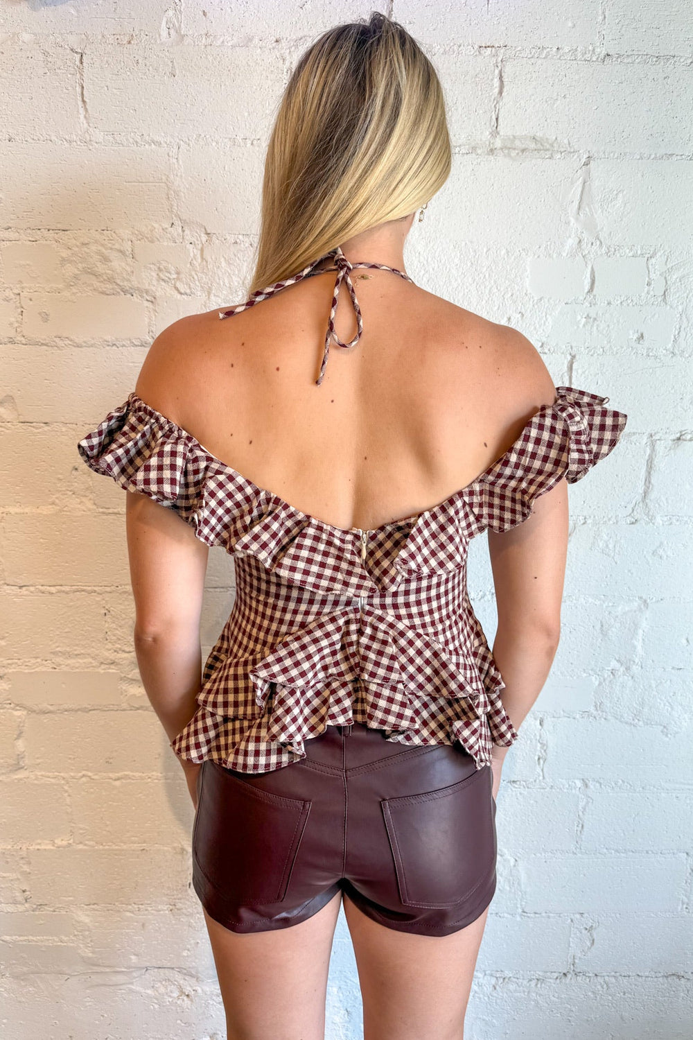 Cinnamon Spice Top, Gingham Top, Off the Shoulder Top, Game Day Outfits, Adeline Boutique, Dallas Boutique, Fall Tops
