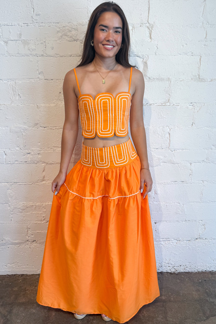 Coastal Charm Maxi Skirt Orange, adeline boutique, dallas boutique, boutique