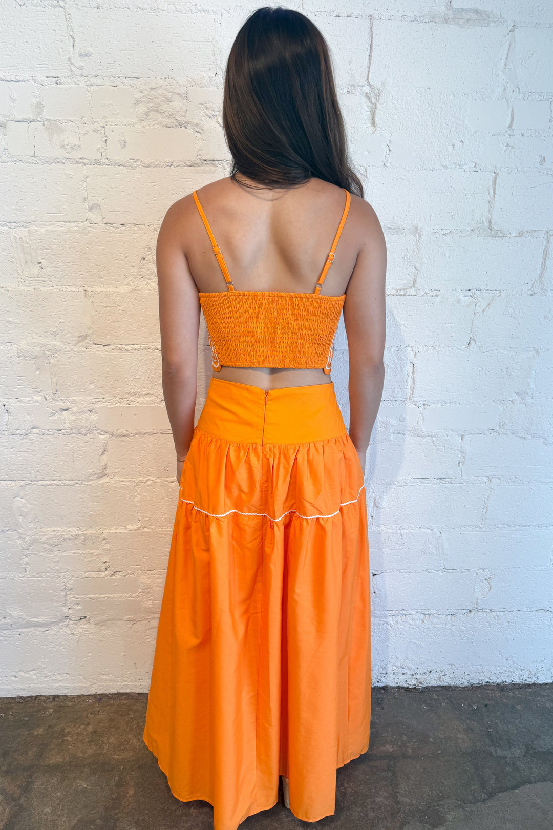 Coastal Charm Maxi Skirt Orange Back, adeline boutique, dallas boutique, boutique