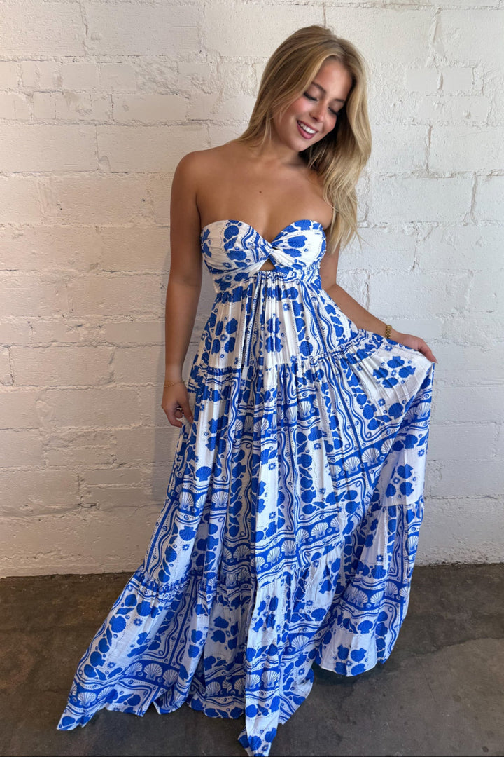 Cobalt Blue Clam Maxi Dress, Maxi Dress, Maxi, Strapless Maxi Dress, Vacation Styles, Adeline Boutique, Dallas Boutique, Boutique Dresses