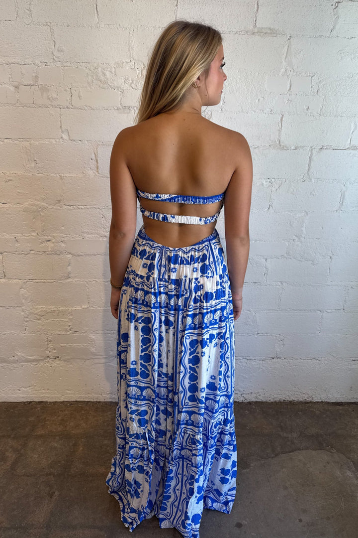 Cobalt Blue Clam Maxi Dress, Maxi Dress, Maxi, Strapless Maxi Dress, Vacation Styles, Adeline Boutique, Dallas Boutique, Boutique Dresses