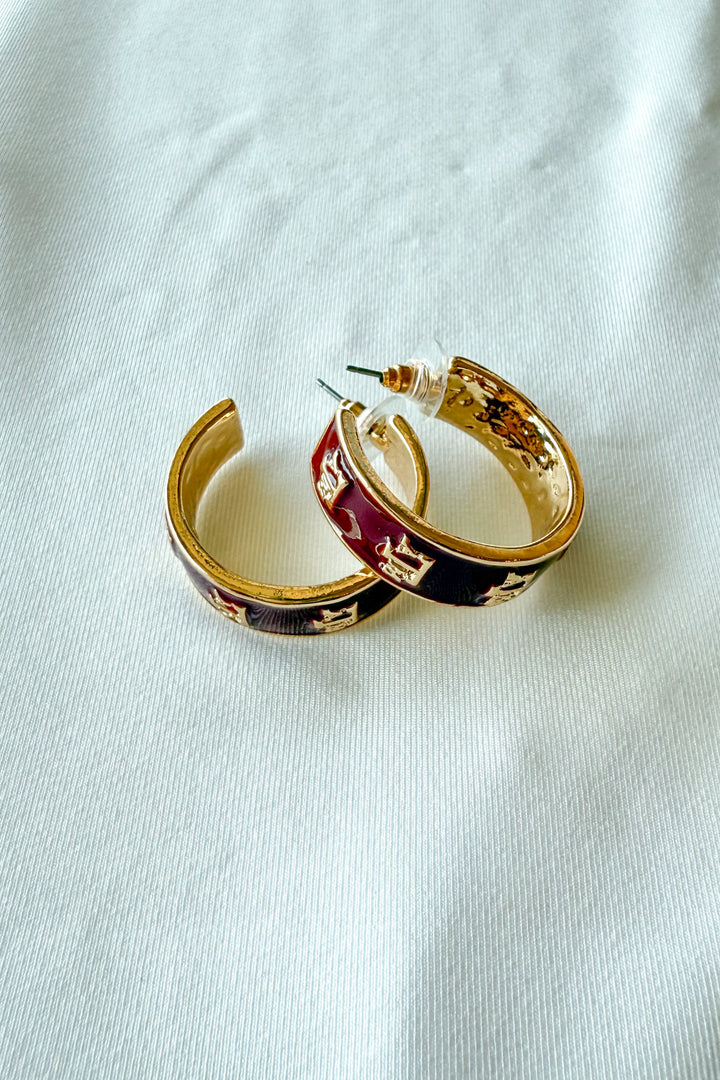 College Hoop Earrings, Earrings, Game Day Accessories, Adeline Boutique, Dallas Boutique, Jewelry, Boutique Jewelry, Game Day Styles, University of Texas, Texas A&M, UT Longhorns, Aggies