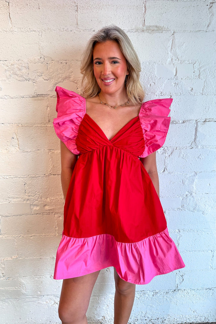 Color Contrast Ruffle Dress, Ruffle Dress, Adeline Boutique, Valentines Dress, Dresses and Rompers