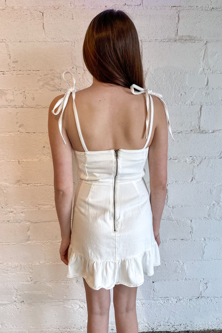 Contrast White Denim Tie Shoulder Dress, White Dress, Denim, Rodeo Dress, Adeline Boutique