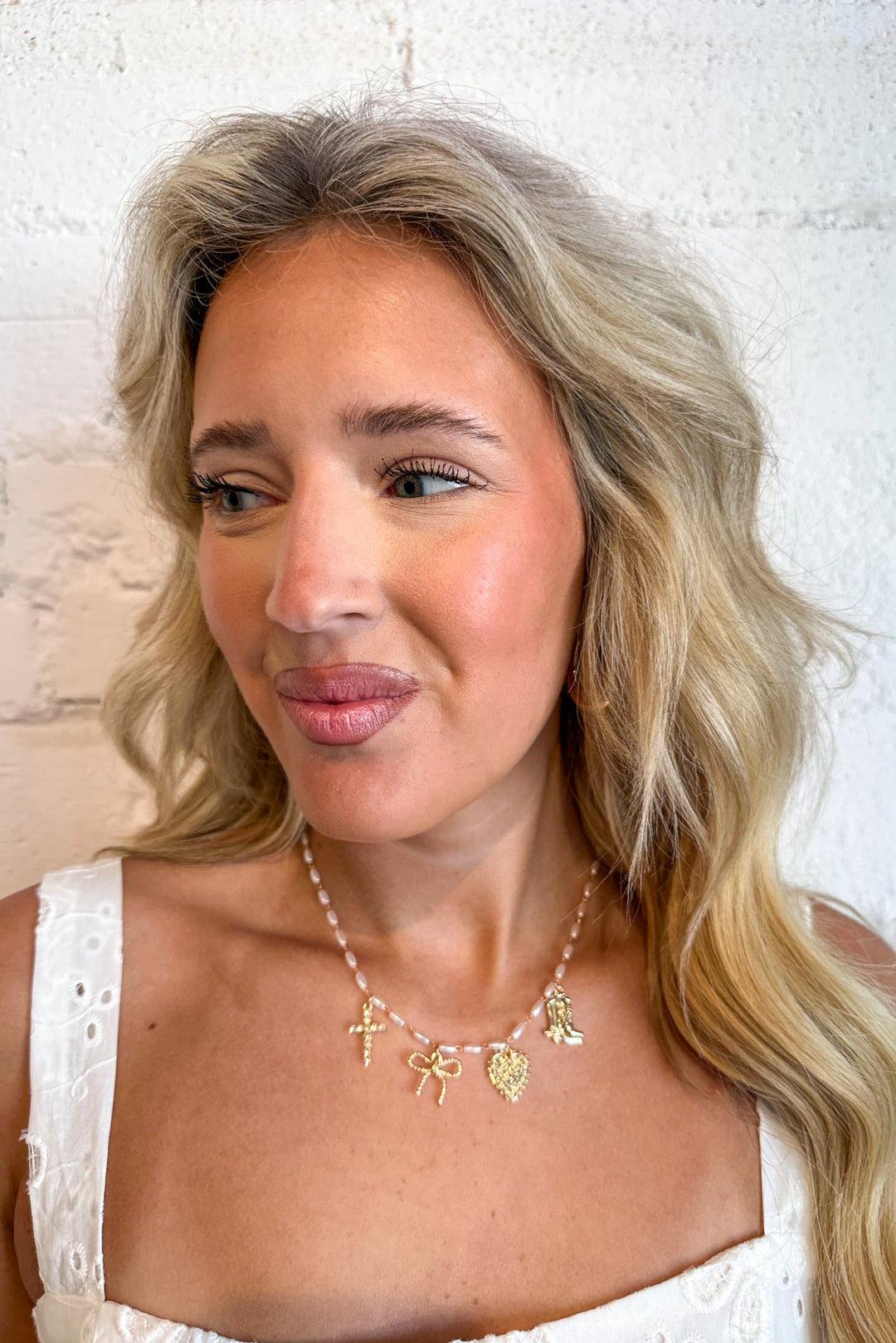 Cowgirl & Pearl Charm Necklace, Pearl Necklace, Necklace, Adeline Boutique, Boutique, Dallas Boutique