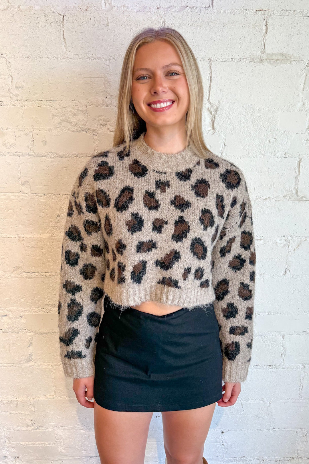 Cropped Leopard Sweater, Leopard Sweater, Sweaters, Cropped Sweater, Adeline Boutique, Dallas Boutique, Boutique Clothing 