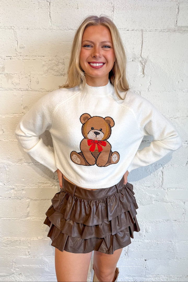 Cuddle Bear Sweater, Bear Sweater, Sweaters, Cropped Sweater, Knit Top, Adeline Boutique, Fall Styles, Holiday Styles, Dallas Boutique, Mock Neck Sweater
